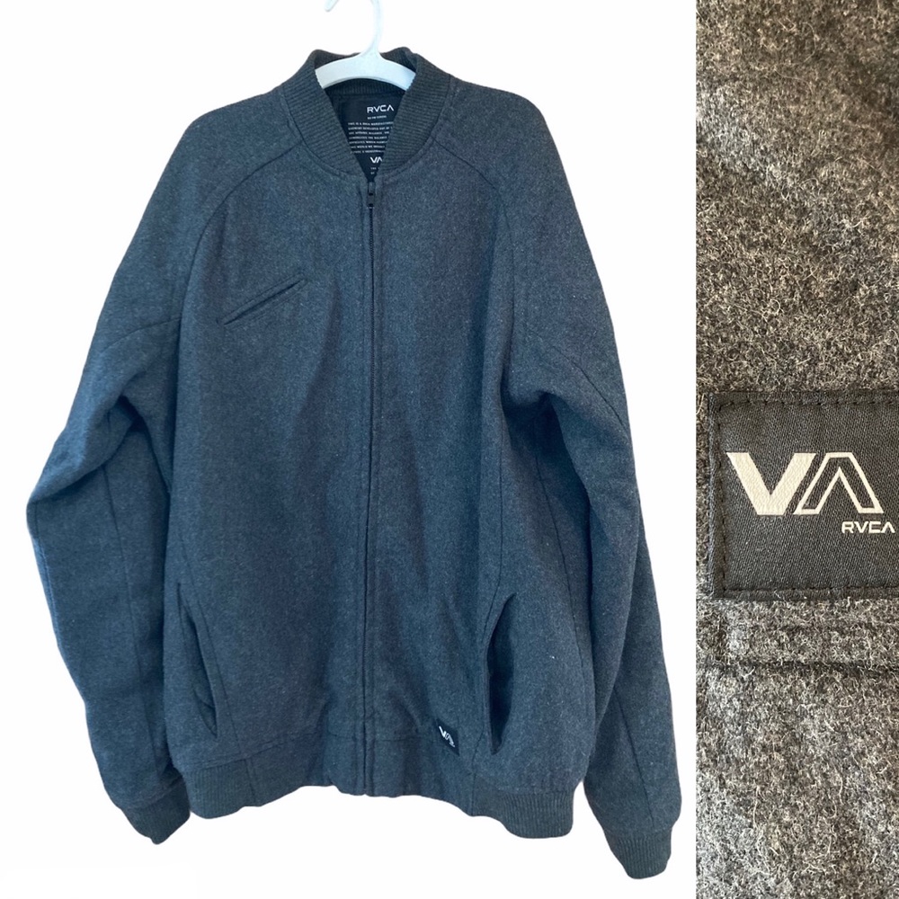 RVCA Dark Gray Wool Bomber Jacket size L